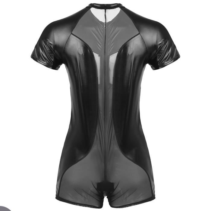 Maillot de Corps Homme Body en Cuir Verni Sous-vêtement Combinaison Boxer Shorts
