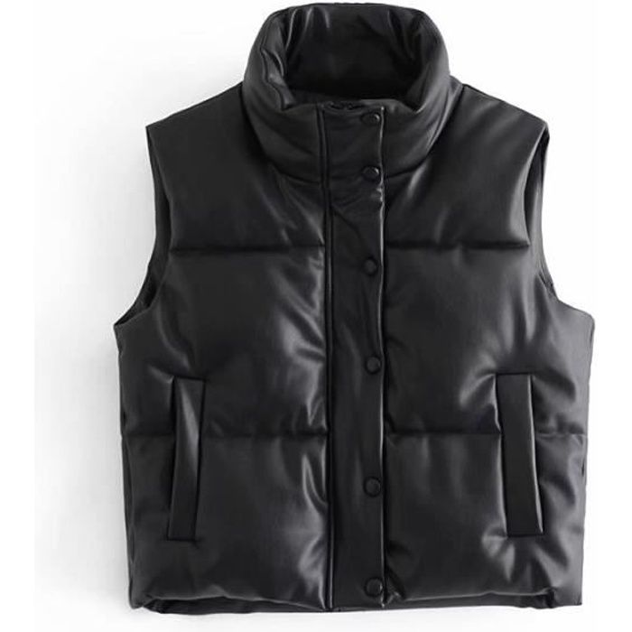 Gilet Femme Automne Hiver Chaud en Simili Cuir Type Black Blanc Cdiscount Pret a Porter