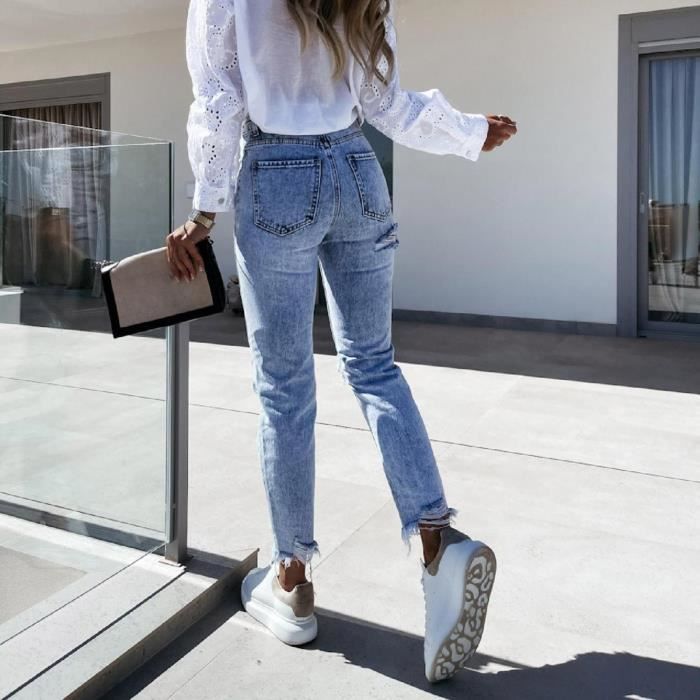 Jean mom deals taille haute troué