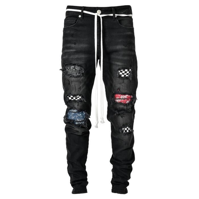 Pantalon noir cheap a trou