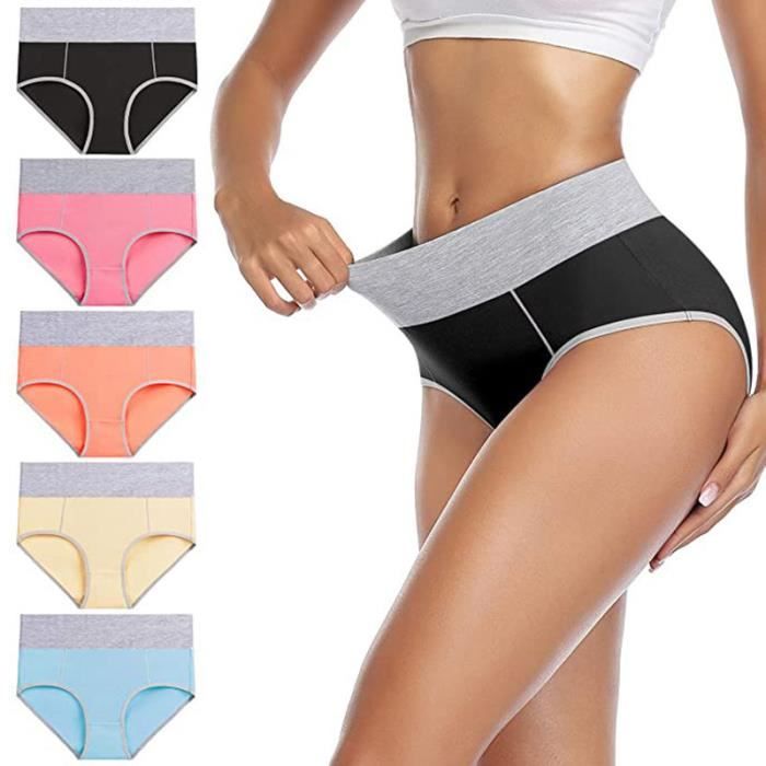 Culotte Femme Coton Culottes Taille Haute Slip Sport Grande Taille Lot de 5, Femmes Stretch Slip Invisible sans Coutures Multicolore - Cdiscount  Prêt-à-Porter