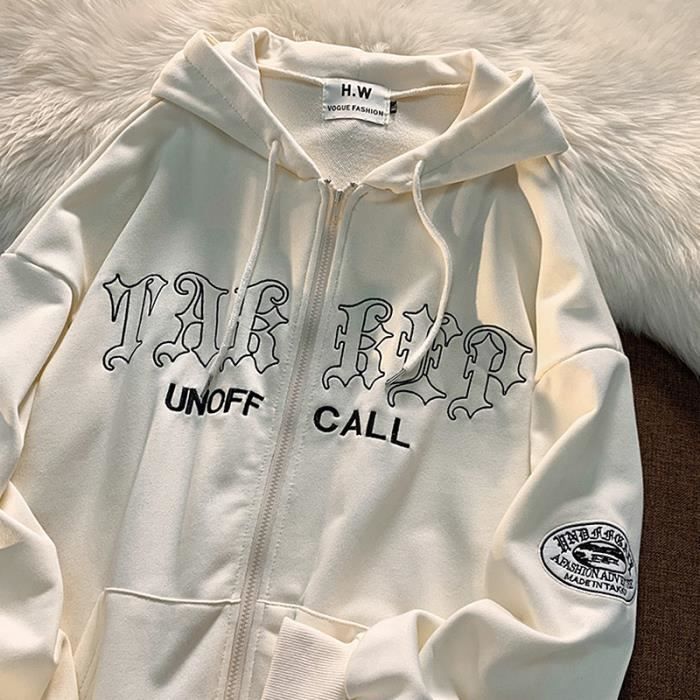 Vintage automne hiver Grunge Punk sweats a capuche manteau femmes Y2K surdimensionne retro vestes fermeture eclair marron Streetwear Noir Cdiscount Pret a Porter