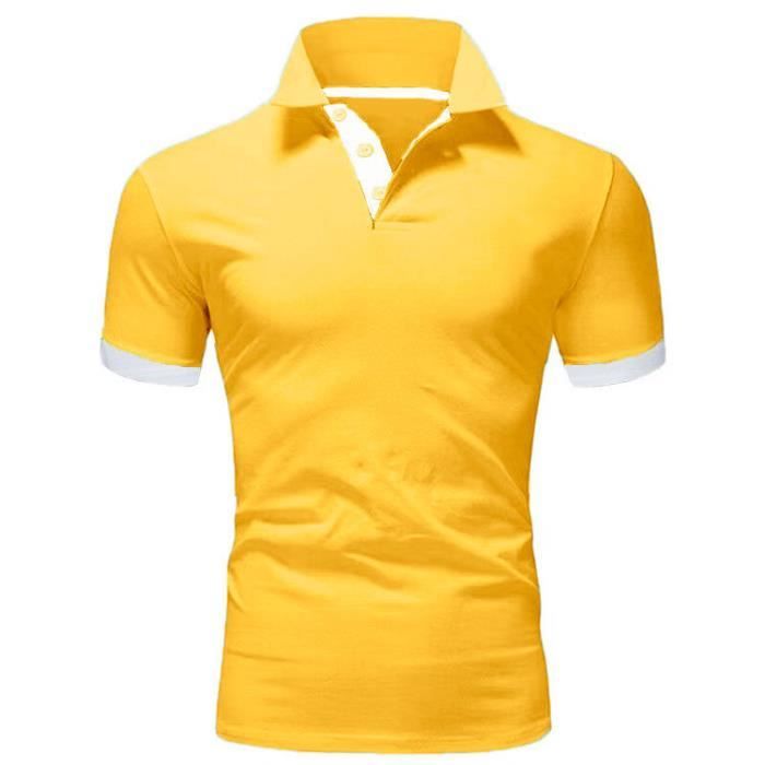 Polo Homme Golf Tennis Manche Courte Casual Sport T-Shirt, Slim Fit Vetement Jaune