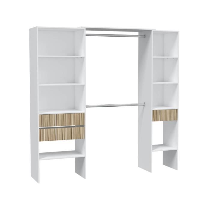 armoire, dressing avec 3 tiroirs coloris blanc artic, naturel - longueur 190 x hauteur 187 x profondeur 40 cm