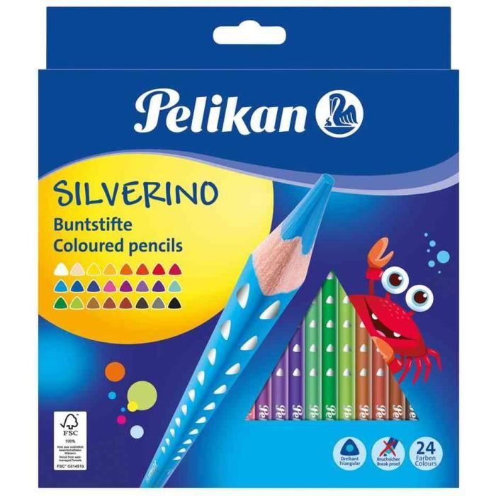étui de 24 Crayons de couleur triangulaire SILVERINO fin