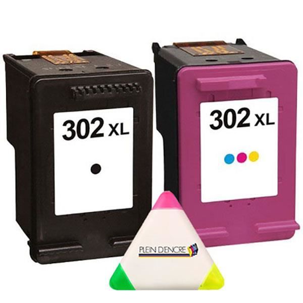 Pack 2 cartouches N° 302 XL 302XL Noire et Couleur pour imprimante HP  Officejet 3831 - PLEIN D'ENCRE