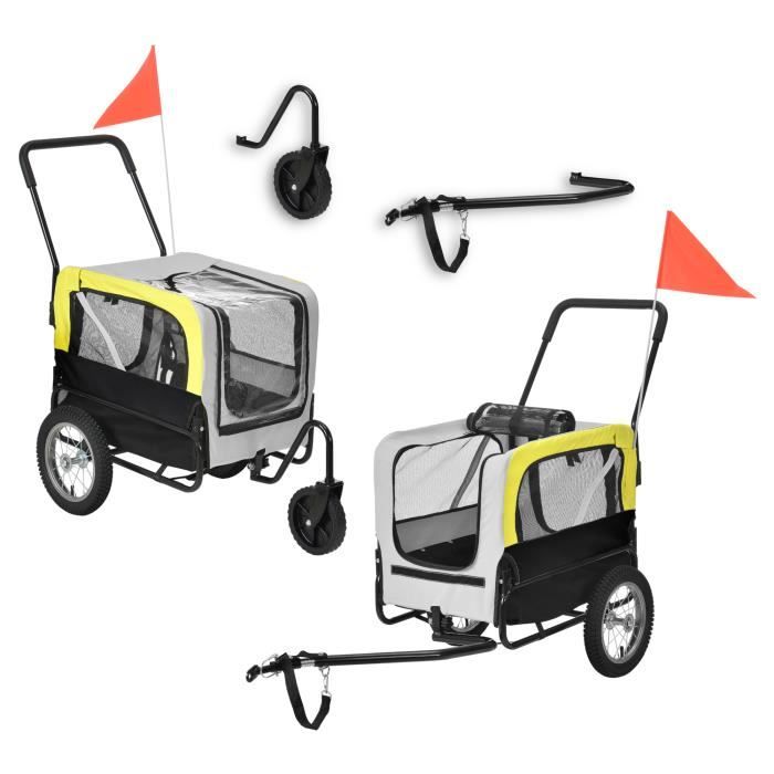 Remorque Vélo pour Chien PRO.TEC - Capacité 20 kg - Jaune Gris Noir