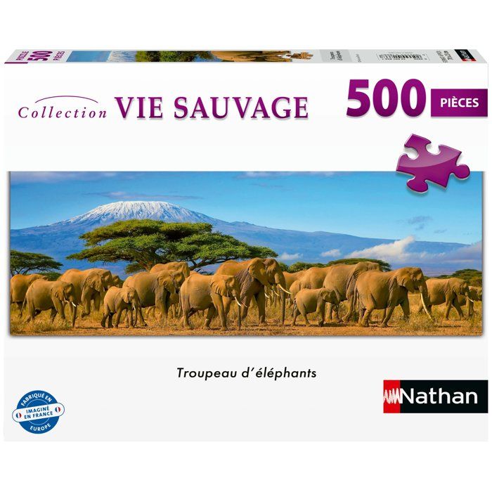 Puzzle 500 pièces panoramique : Troupeau d?éléphants Ravensburger Nathan - vue 2