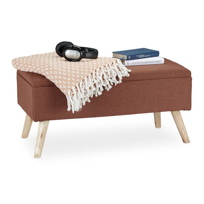 Relaxdays Banc de rangement rembourré pieds en bois coffre avec revêtement en tissu 39 5 x 79 5 x 39 cm marron