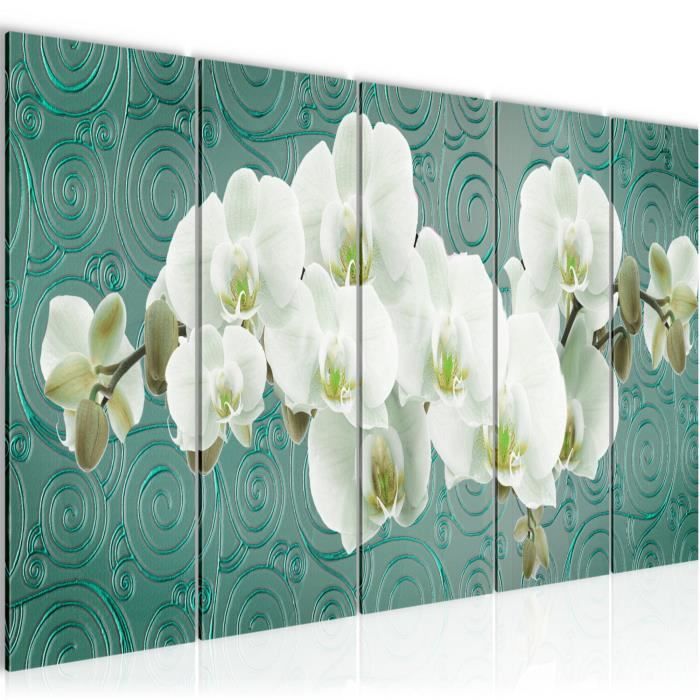 Tableau Peinture Fleurs Runa Art - Tableau Lis Fleurs 200 X 100 Cm 5 Parties XXL Decoration Murale Dessin Gris Beige 204751c Impression Sur Toile