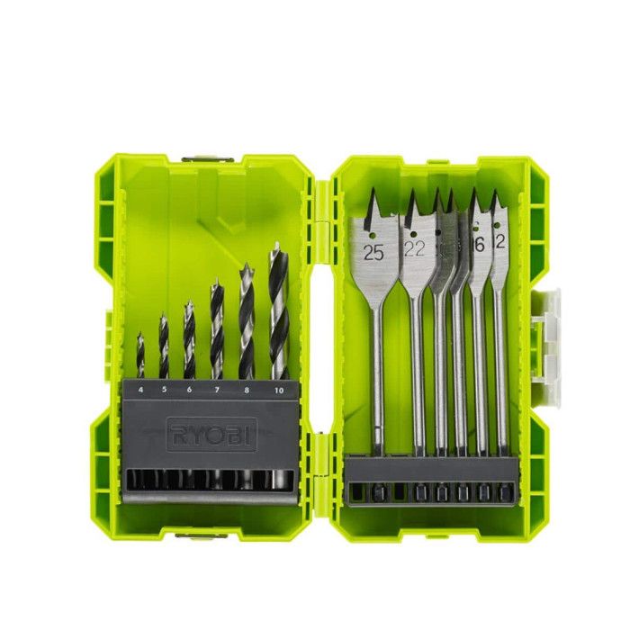 Coffret antichocs empilable RYOBI 12 accessoires de perçage bois RAK12SWD