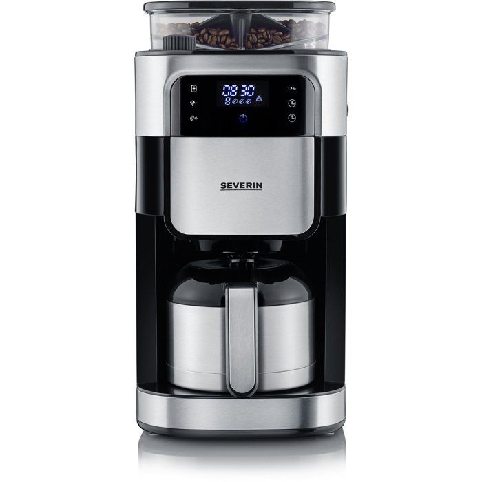 Cafetière filtre avec broyeur intégré - SEVERIN - KA4814 - Machine à café écran tactile - verseuse isotherme 8 tasses - Noir/Inox