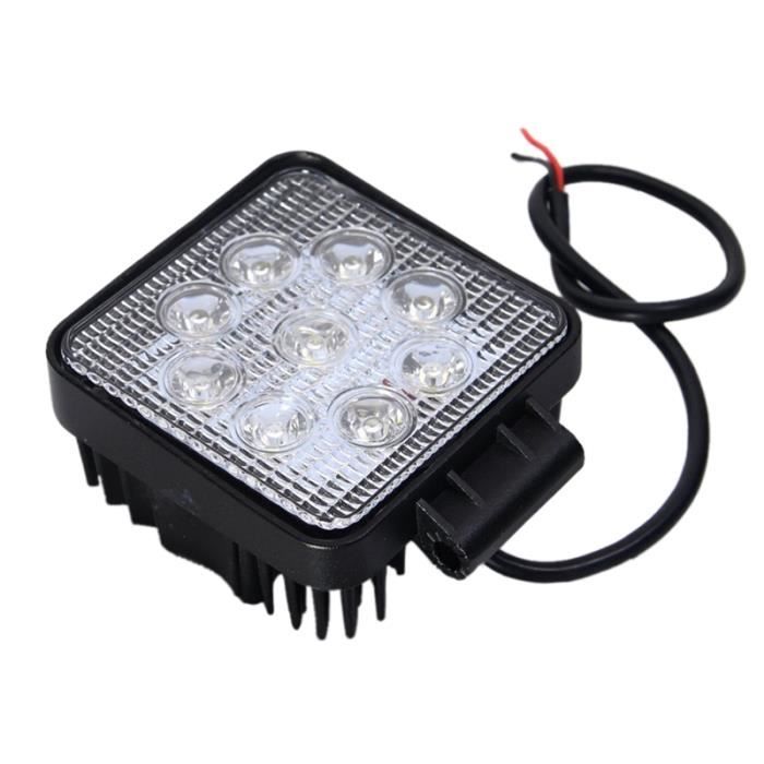 Lot 2 Projecteurs LED Carrés 27W 2150 Lumens – Phares Travail IP67 6000K Pour Voiture, 4x4, Camion, Chantier