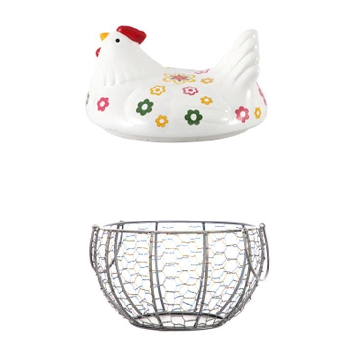 Fer C Ramique Poule Ornement Oeuf Fruits Panier De Rangement Conteneur fer-c-ramique-poule-ornement-oeuf-fruits-panier-de-rangement-conteneur