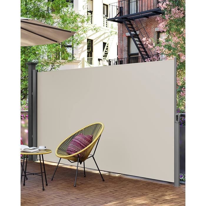 Store latéral 350 x 160 cm (L x H) Toile: Polyester 280 g/m², Brise-Vue, Pare-Soleil pour Balcon, Terrasse, Beige, GSA165E SONGMICS