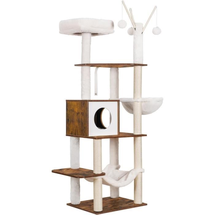 Arbre à Chat à Plusieurs étages 145 Cm - Plateformes, Hamac, Panier, Corde Sisal, Rouge Et Noir