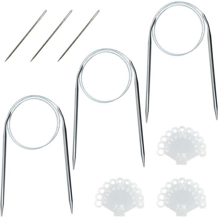 Aiguilles à Tricoter Circulaires 100 Cm - Taille 5,0 Mm Acier Inoxydable Avec 20 Marqueurs De Mailles