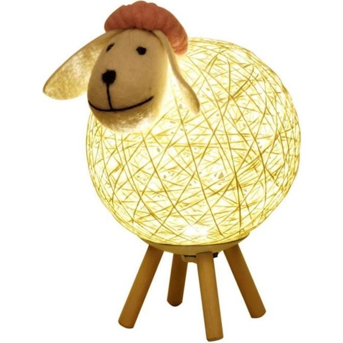 SURENHAP Veilleuse LED mignonne, lampe de table USB en rotin de mouton créatif