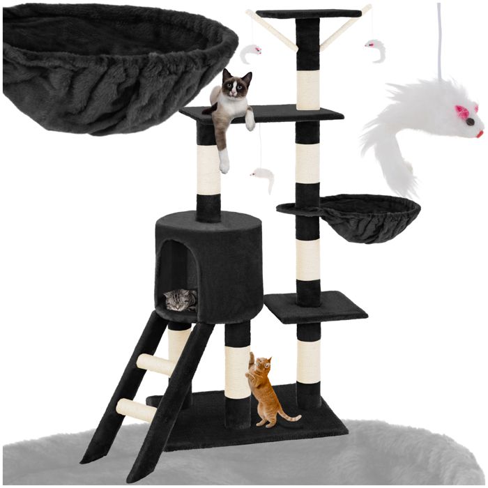 Meilleurs prix pour TECTAKE Arbre à chat 142 cm DOMINIQUE Griffoir 3 Souris + 1 Hamac - Noir