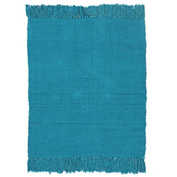 SIMPLY COTON - Tapis salon ou chambre uni 100% coton 120 x 170 cm - Bleu lagon