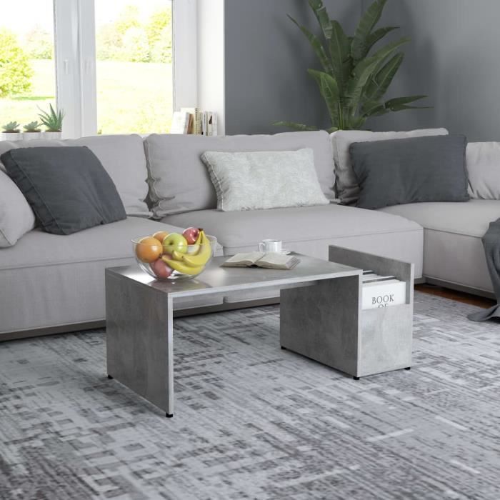 Truvito Table Basse en Aggloméré 90x45x35 cm Table de Salon Basse pour Chambre Bureau Gris béton