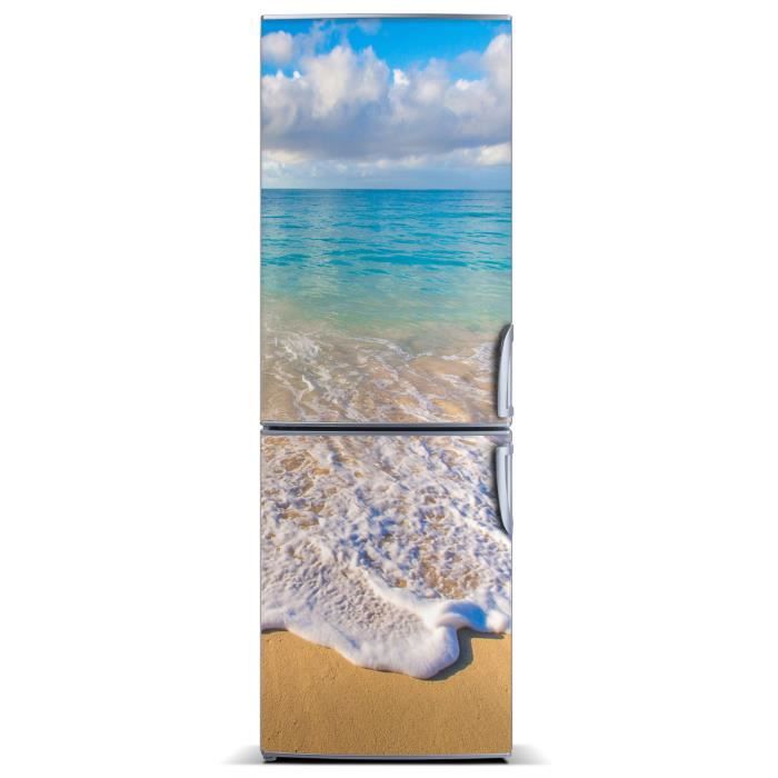 Autocollant Frigo Complet – Fleur Blanche Bleu Glace, Stickers Réfrigérateur Décoratifs 3 Tailles (60x150, 60x180, 100x180 Cm)
