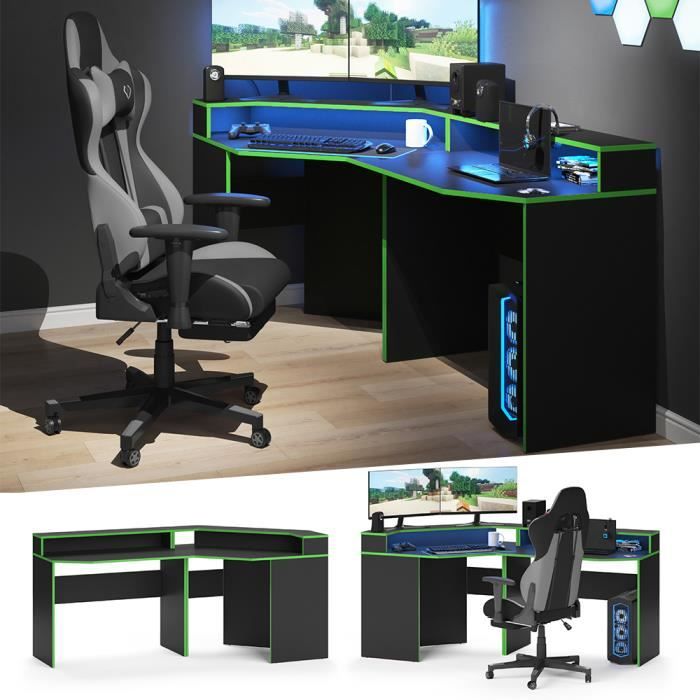 Ensemble de mobilier informatique VICCO Kron noir vert - Bureau d'angle Bureau d'ordinateur 100 x 60