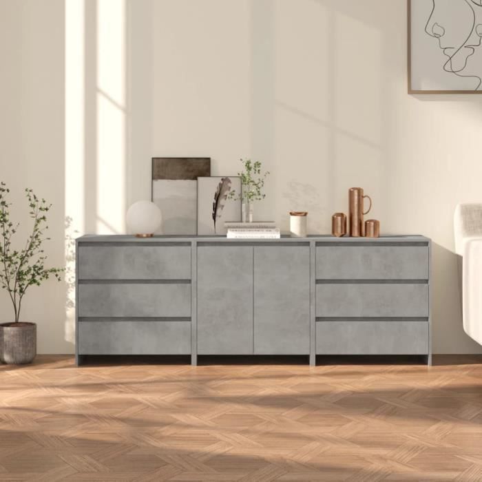 3098068 vidaXL Buffets 3 pcs Gris béton Bois dingénierie