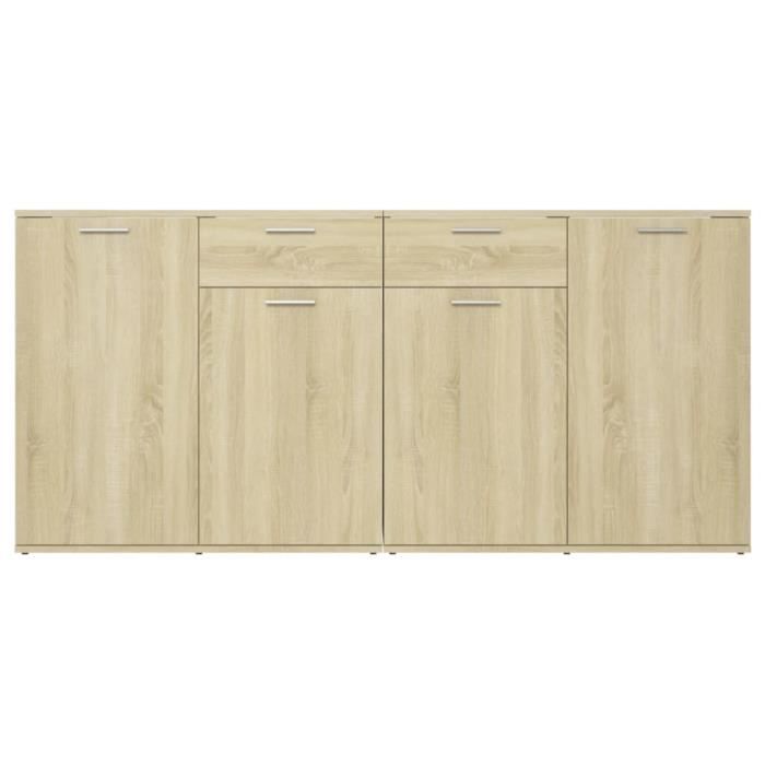Buffet bas - VINGVO - Chêne sonoma - 4 portes - 2 tiroirs - 160x36x75 cm