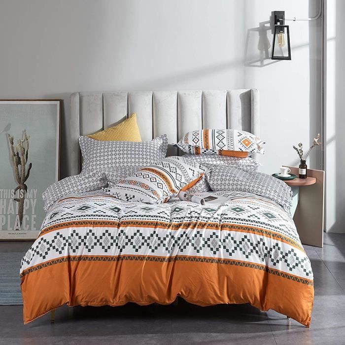 Parure de Lit Géométrique Stries Housse de Couette 200x200 + 2 Taie doreiller 50x75 Linge de Lit - Ensemble de Literie A