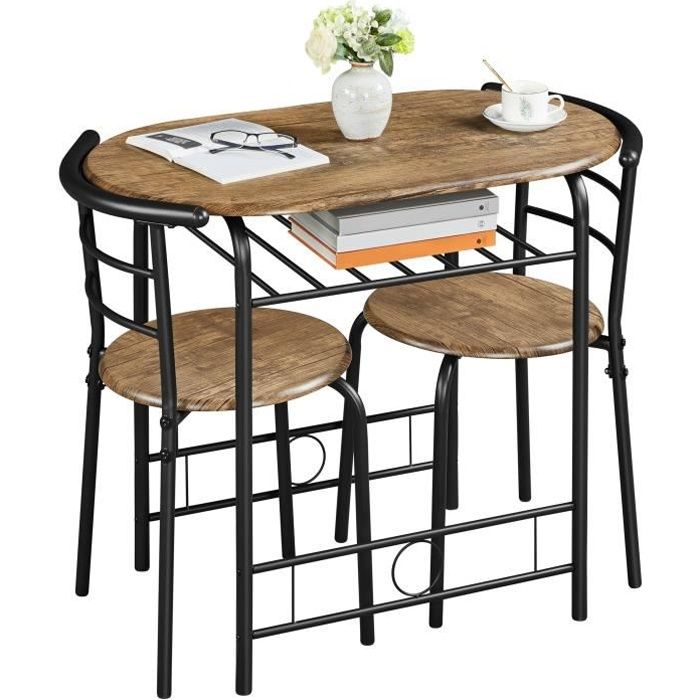 Ensemble Table à Manger 2 Chaises en Bois MDF Ensemble de Meubles 3 Pièces pour Petit Espace 90 cm × 53 cm × 755 cm Brun-Yaheetech
