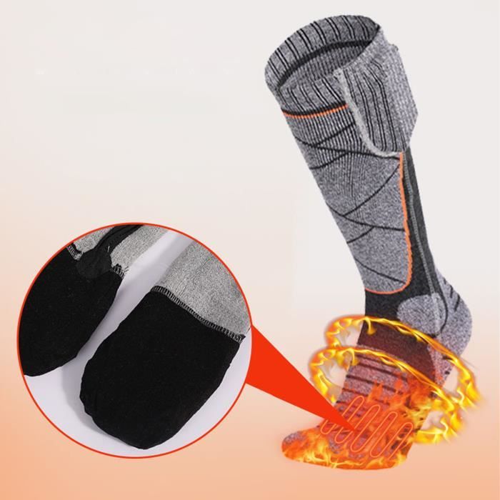 yosoo chaussettes chauffantes 3 vitesses unisexes en coton gris foncé à piles pour camping pêche cyclisme