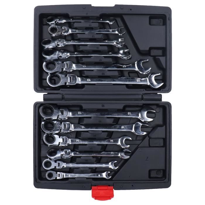 AMTOVL Clé Mixte à Cliquet à Tête Flexible, 10 Mm, 72 Dents, 180 °, Plaqué Chrome Pour Vélo Automobile, Réparation D'entretien