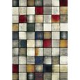the carpet Monde Deluxe Tapis de salon à poils courts, multicolore, bleu, blanc, rouge, gris, or, motif carré 160 x 230 cm-1