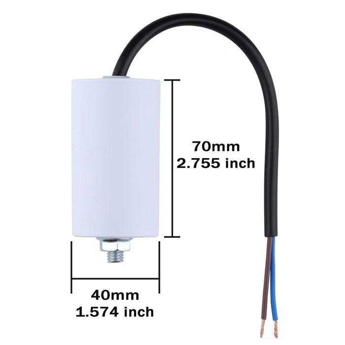 Condensateur Polypropylène 450V AC 8µF - 2 Câbles, 10µF / 16µF Disponibles