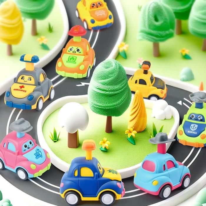Jouets Voiture Anniversaire Lot De 8 Voitures Jouets à Friction Pour Tout-Petits Vndnsy - Véhicules Push & Go Avec Carte Circulation - Cadeau Enfants 3 4 5 Ans