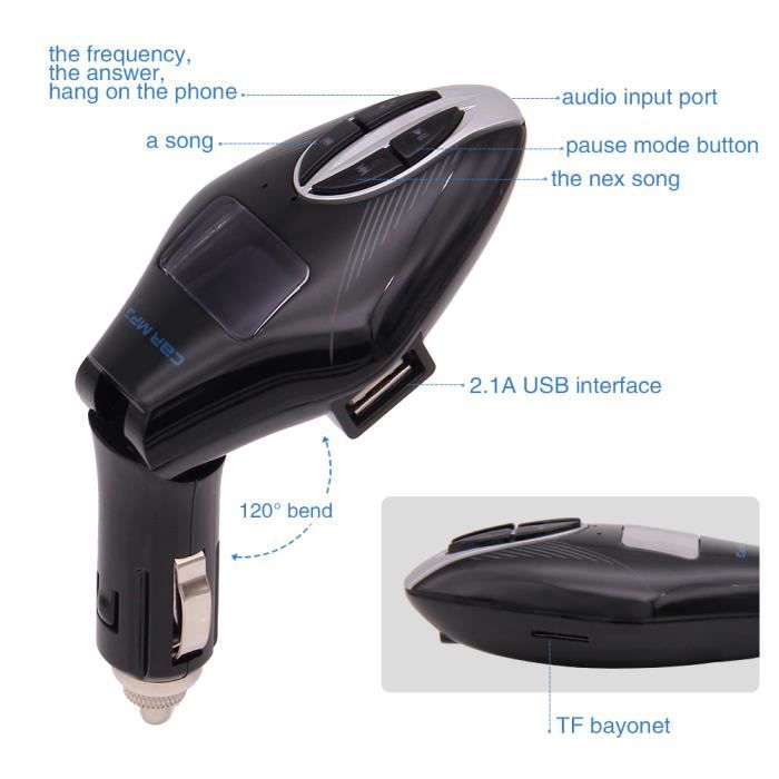 Sans fil allume-cigare Transmetteur FM Bluetooth Adaptateur Radio MP3 Kit  de voiture Chargeur USB @Yinmgmhj189 - Cdiscount Auto