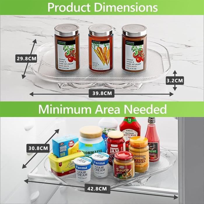Bac Rangement Frigo Transparent, Plateau Tournant 360° Rotatif, Organisateur Frigo avec Ventouse