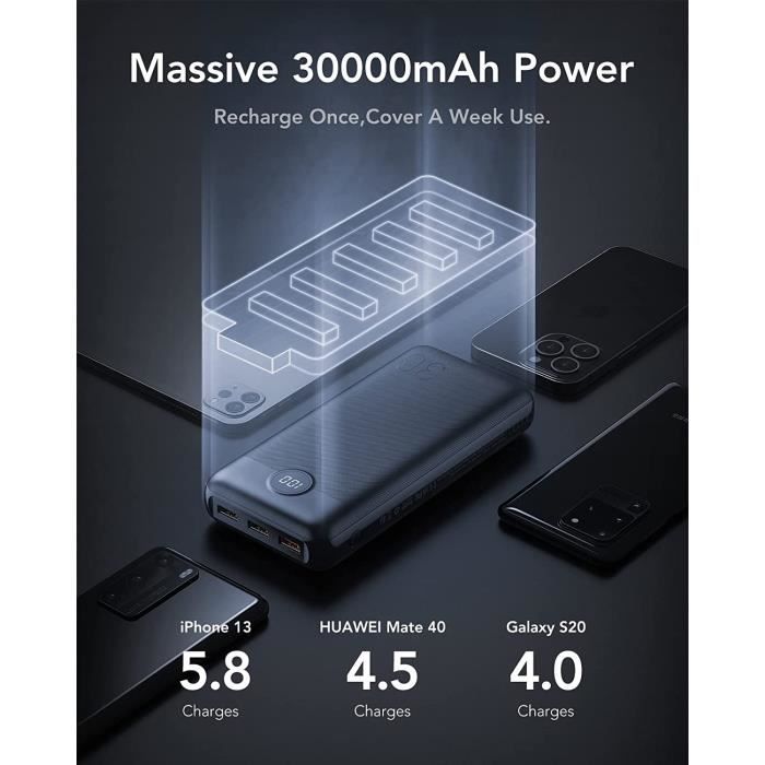 Batterie externe 30000mah, grande capacité charge rapide pd 20w usb c power  bank avec 3 sorties, chargeur portable de grande [A165] - Cdiscount  Téléphonie