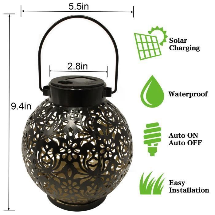 Lot De 2 Lanternes Solaires Extérieur – IP65 étanche – Style Vintage Métal – Lumière Blanc Chaud – Pour Jardin, Balcon