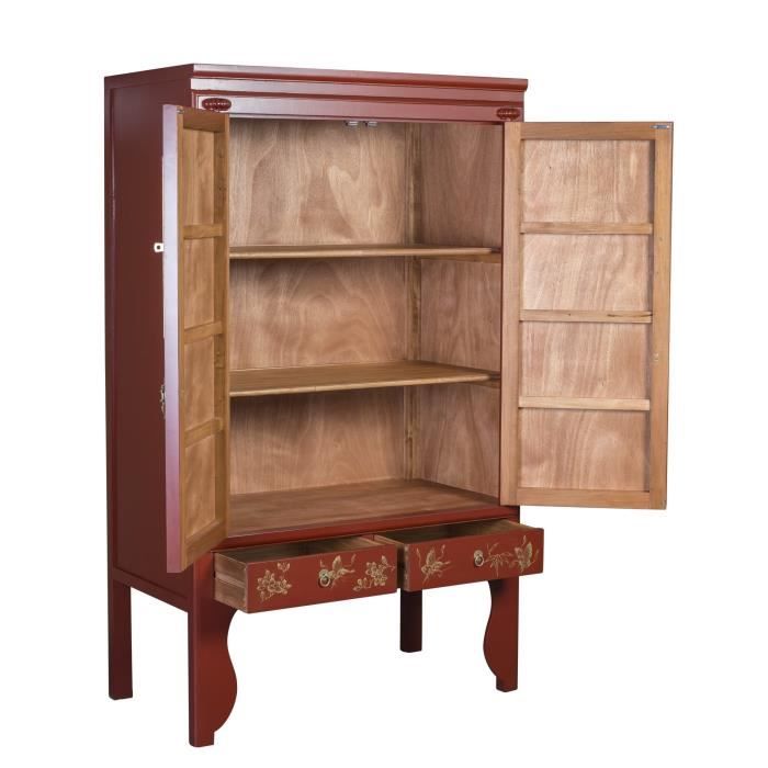 Grande Armoire De Mariage Chinoise Rouge – Style Chine Ancienne – XL 100x160x44cm