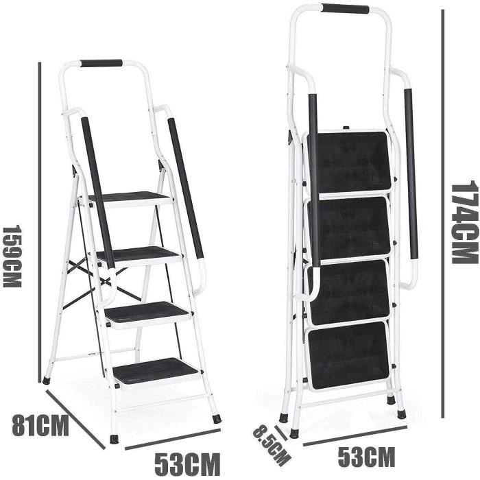 Marchepied Pliable BAOYOUNI - 4 Marches Aluminium 135kg - Escabeau Multifonction Maison/bureau