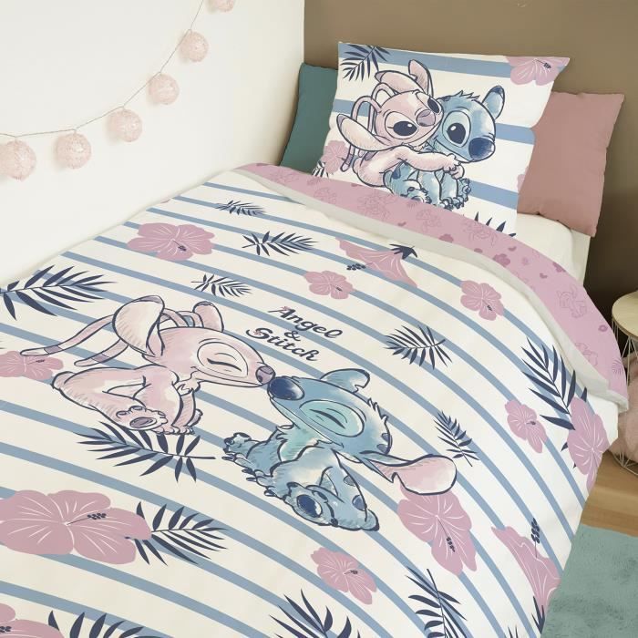 Brandmac Parure De Lit Bébé Stitch & Angel - Housse Couette 100x135 + Taie 40x60 - 100% Coton