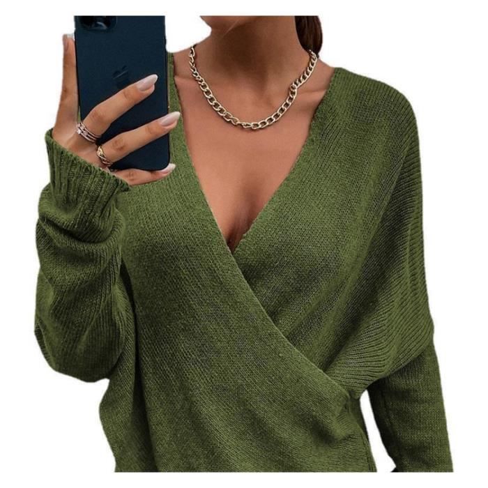 Pull Femme Cache Coeur Pull Sexy Col V Croisé Pull Noel Femme Chandail  Manches Longues Sweater Tricoté Hiver-vert-M Vert - Cdiscount Prêt-à-Porter