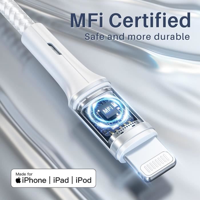 Câble USB Tressé Rapide Charge Et Sync Pour IPhone 14 13 12 Etc. - 3 Longueurs Au Choix