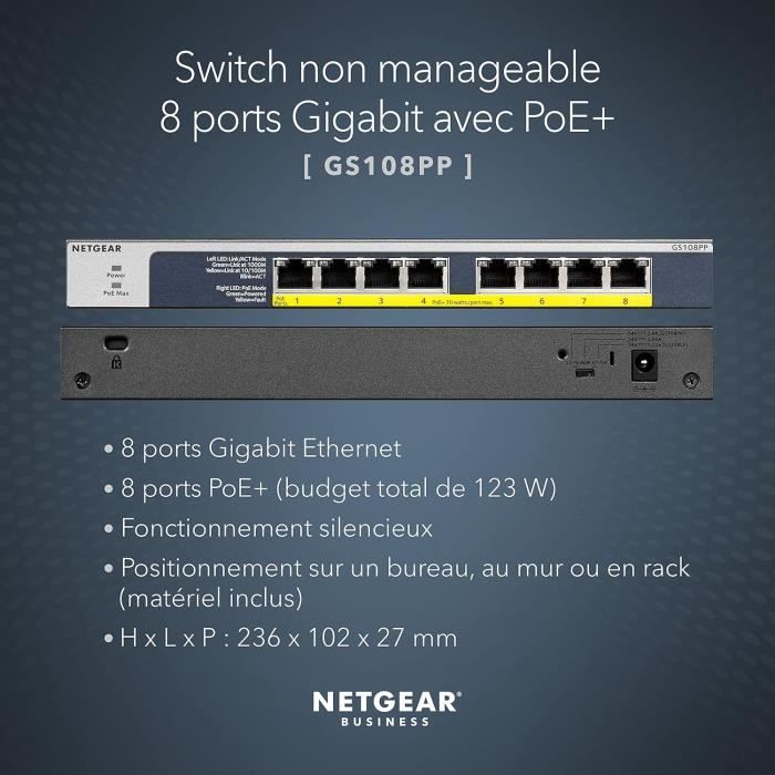 NETGEAR GS308EV4 Switch Ethernet 8 Ports Gigabit Métal Web Manageable - Silencieux Sans Ventilateur
