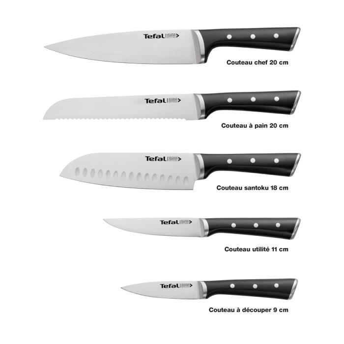 Tefal Ice Force Bloc en Blois 5 Fentes + 5 Couteaux, Couteau à Pain 20cm,  Couteau Chef 20cm, Couteau Santoku 18cm, Couteau d'Office - Cdiscount Maison