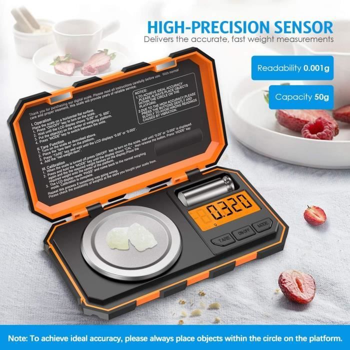 Balance de Précision Numérique 20g/0.001g, Balance Milligramme avec Poids d'Étalonnage, Balance de Poche pour Bijoux, Pièces de Monnaie et Lettres