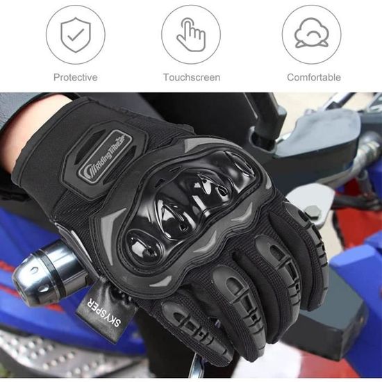 Gants Moto Homme/femme Avec écran Tactile - Protection Jointures, Respirants, Noir