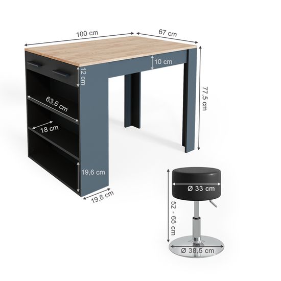 Table De Bar/café Vicco – 3 étagères, Style Industriel Chêne Et Anthracite, 117 Cm (neuf En Carton)